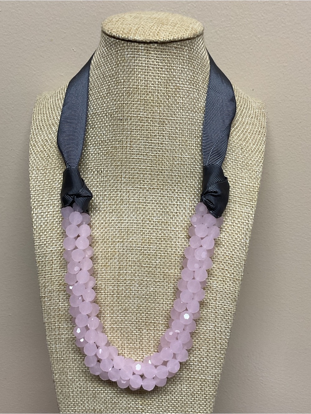 Pink Faceted Bead Ribbon Necklace - Women Jewelry